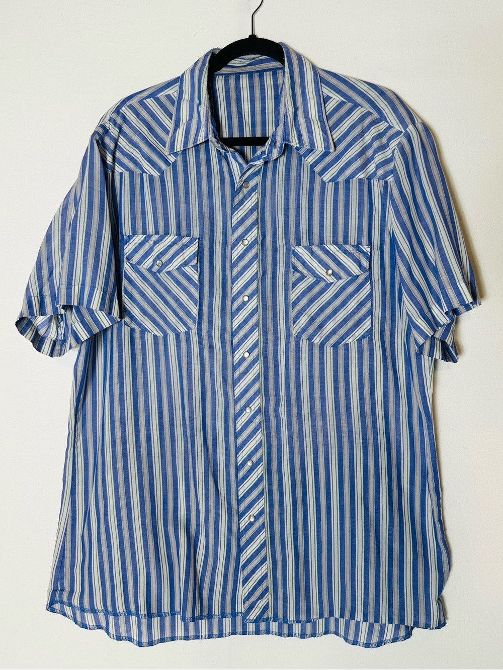 Vintage Purple White Striped Short Sleeve Pearl Snap Western Shirt XL Rodeo